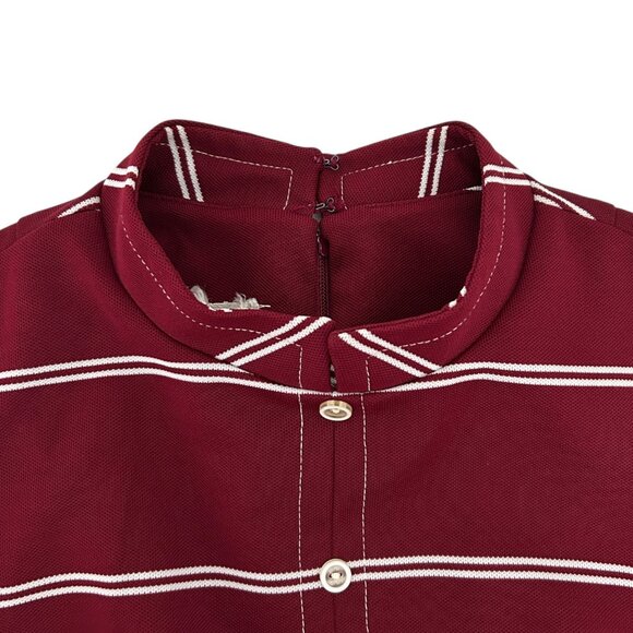 Verona Knits Vintage Sleeveless Burgundy & White Striped Mod Dress (S) - Picture 9 of 16